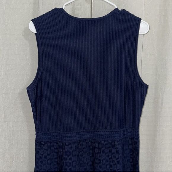 Tory Burch L LIAM Navy Knit Fit-and-Flare Textured Sleeves Dress - Picture 10 of 15
